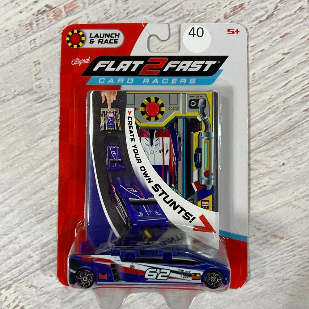 Flat 2 Fast Card Racer Blue Launch And Race Car Toy NEW